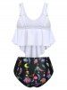 Flounce Draped Feather Shell Print Tankini Swimwear -  