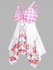 Plus Size & Curve Plaid Floral Print Cinched Handkerchief Modest Tankini Swimsuit -  
