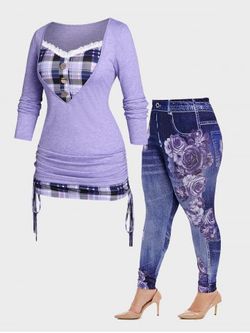 Lavender 2 in 1 T-shirt and 3D Leggings Plus Bundle - PURPLE - L