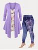 Cottagecore Floral Print Asymmetric 2 in 1 Tee and Skinny Jeggings Plus Size Bundle -  