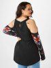 Blooming Roses Keyhole Top and Ripped Leggings Plus Size Outfit -  