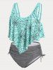 Plus Size Ruffled Overlay Spiders Web Striped Print Tankini Swimwear -  