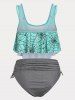 Maillot de Bain Tankini Superposé à Imprimé Toile D'Araignée de Grande Taille à Volants - Vert clair 5X