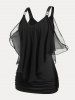 Plus Size & Curve Mesh Ruffled Ruched Cold Shoulder Tee -  