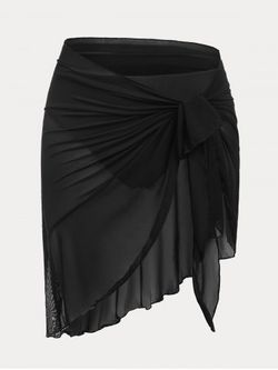 Wrap Cover Up Skirt and Briefs Plus Size Swim Bottoms - BLACK - 5X