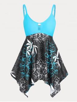 Handkerchief Mixed Print Plus Size & Curve Modest Swim Dress Set - LIGHT BLUE - 3X