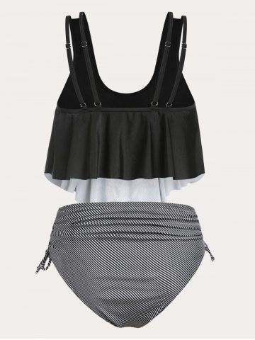 Plus Size & Curve Gothic Skull Print Ruffled Overlay Tankini Swimwear