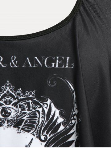 Plus Size & Curve Gothic Skull Print Ruffled Overlay Tankini Swimwear