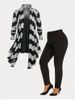 Asymmetric  Zigzag Cardigan Set and Flocking Lined Leggings Plus Size Outfit -  