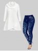 Cable Knit Tulip Sweater and 3D Printed Leggings Plus Size Outfit -  