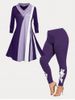Purple Feast Longline Tee and Jersey Leggings Plus Size Outfit -  