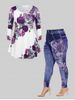 Kiss Rose Swing Tunic Top and 3D Printed Jeggings Plus Size Outfit -  