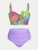 Bowknot Rainbow Plaid Print Plus Size & Curve 1950s Bikini Swimwear -  