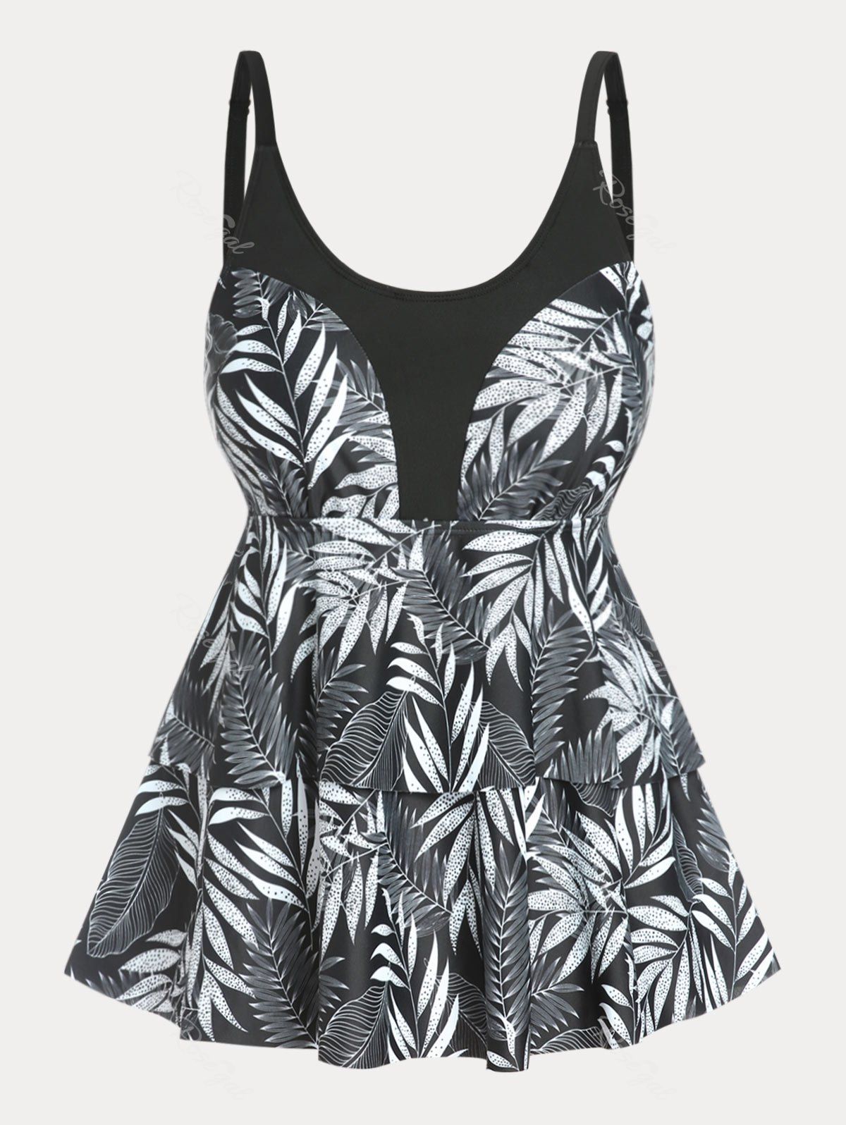 Sale Plus Size & Curve Layered Palm Print Modest Tankini Swimsuit  