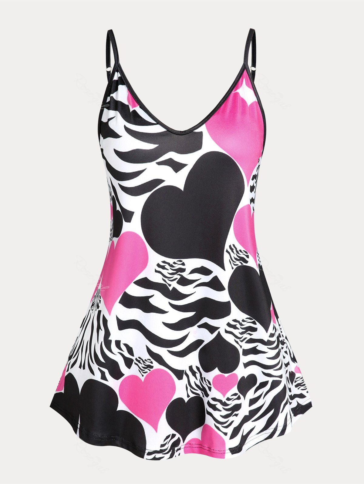 Affordable Plus Size Heart Print Flowy Tank Top  