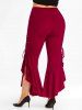 Handkerchief Ripped Layered Plus Size T-shirt and Flare Pants Bundle -  