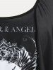 Plus Size & Curve Gothic Skull Print Ruffled Overlay Tankini Swimwear -  