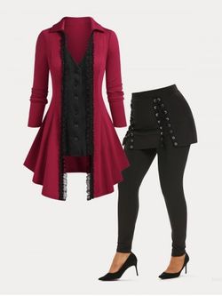 2 in 1 Coats and Skirted Pants Plus Size Bundle - RED