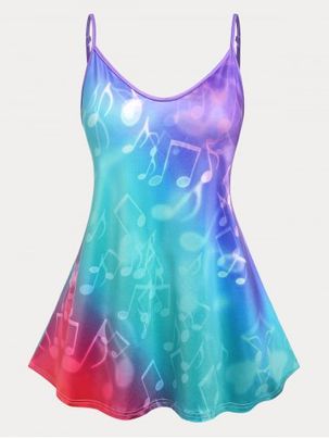 Musical Notes Print Ombre Color Plus Size Tank Top