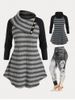 Plus Size Winter Striped Tunic Sweaters and Leggings -  
