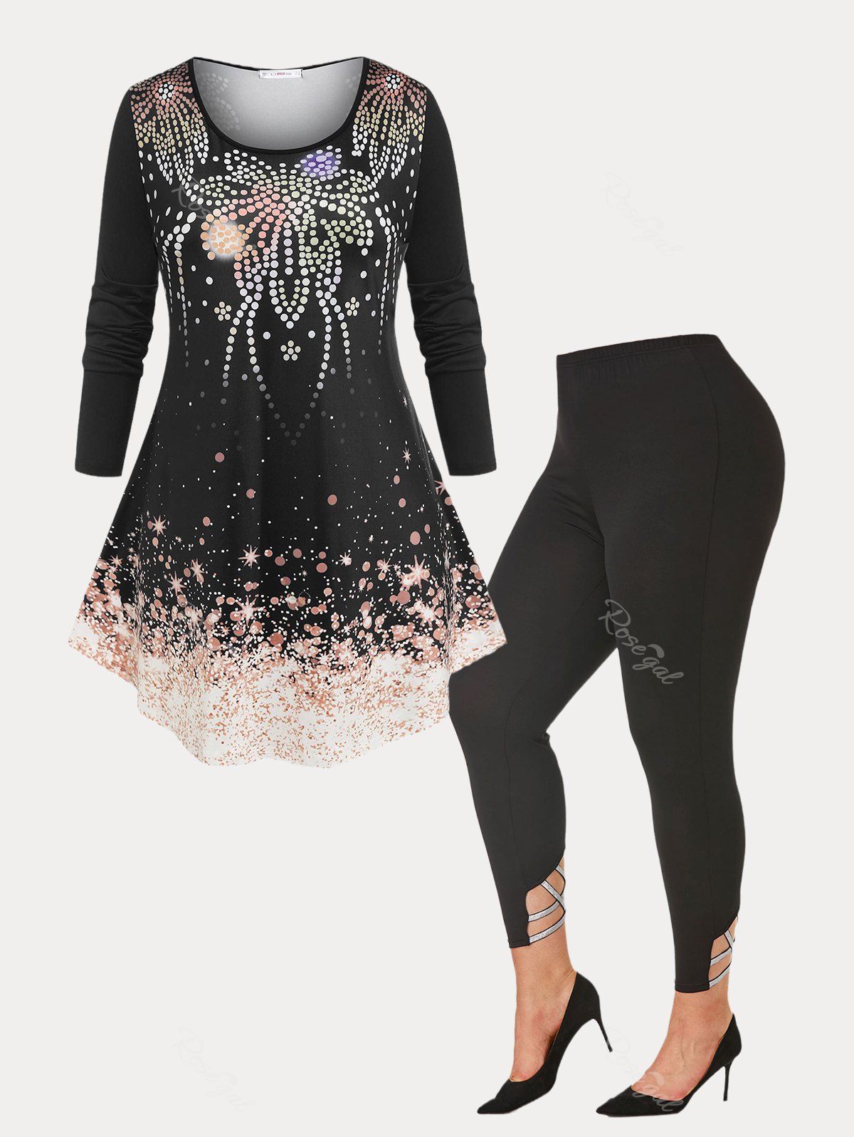 Shops Sparkling Me Firework Swing Top and Crisscross Ninth Leggings Plus Size Outfit  