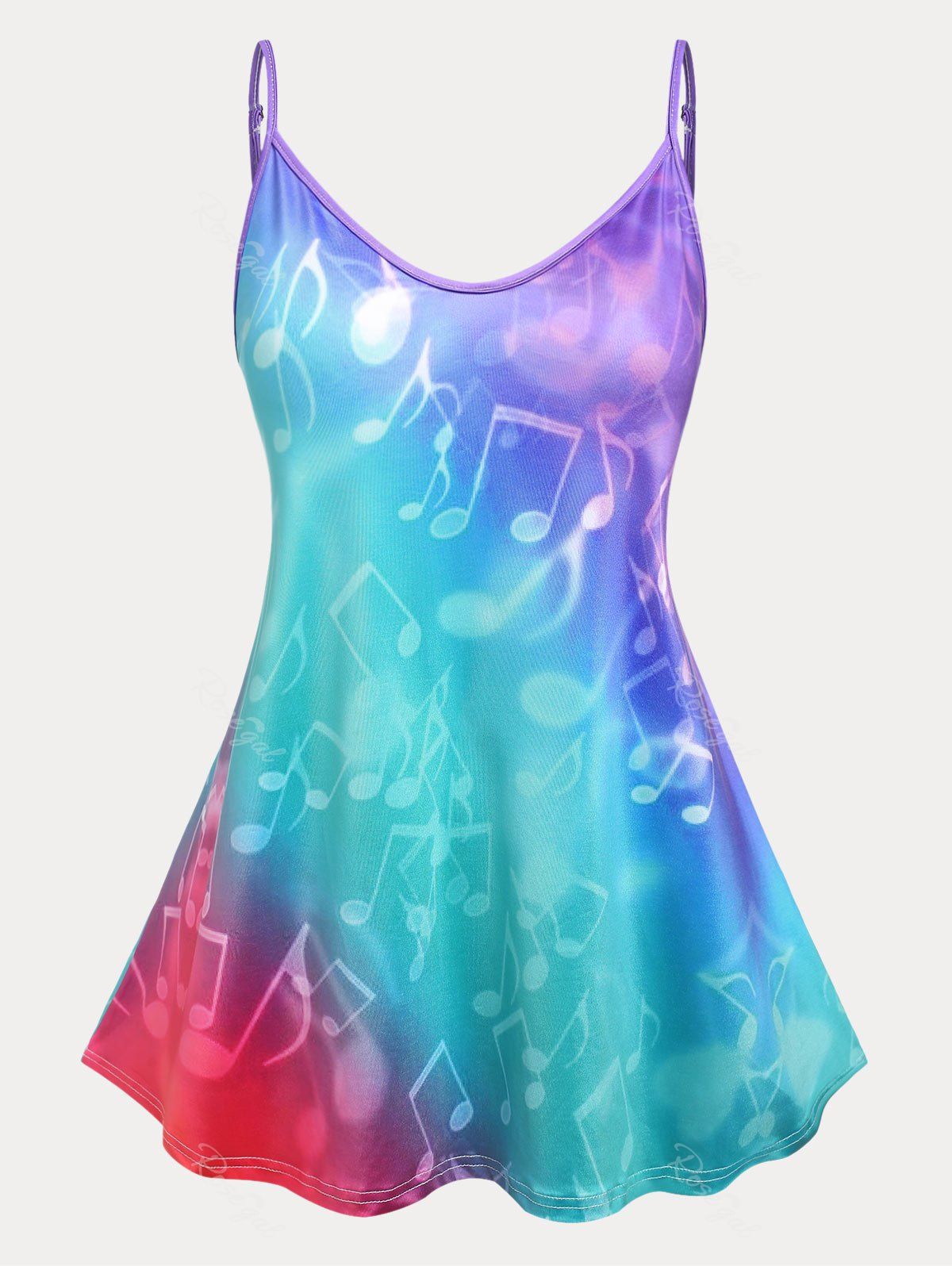 New Musical Notes Print Ombre Color Plus Size Tank Top  
