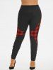 Cowl Front Plaid Tee and Skinny Leggings Plus Size Bundle -  