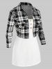Plus Size Plaid Open Front Top and Camisole Twinset and Skirt -  