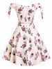 Polka Dot Floral Bowknot Off Shoulder Swing Dress -  