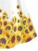 Lace Insert Sunflower Print Lace-up Dress -  