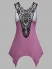Débardeur Gothique Crâne Fleur en Dentelle - Violet clair XXXL
