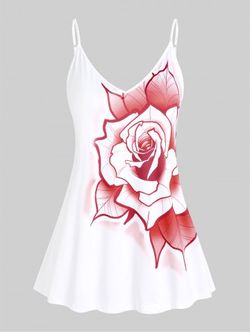 Plus Size & Curve Floral Print Peplum Cami Top - WHITE - 4XL