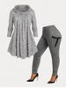 Plus Size Raglan Sleeve Space Dye Cowl Neck T-shirt and Plus Size Space Dye Side Pockets Pants Outfit -  