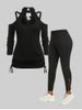 Plus Size Cold Shoulder Cinched O Ring T-shirt and Cutout Leggings Outfit -  