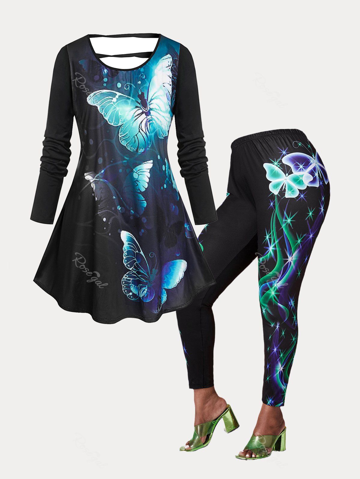Outfits Plus Size Cutout Butterfly Print Outfit  