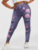 Flower Fairy Colorblock Top and Butterfly 3D Print Jeggings Plus Size Outfit -  