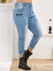 Fashion Plus Size Cowl Neck Plaid Top & Jeans Sets -  