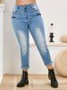 Fashion Plus Size Cowl Neck Plaid Top & Jeans Sets -  