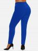 Fashion Plus Size Half Button Plaid Ombre Color Blouse and Leggings -  