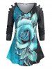Plus Size Ladder Cutout Rose Print Outfit -  