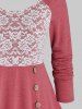 Plus Size Lace Panel Sailor Buttons Long Sleeve Tee and Lace Insert Jegging Outfit -  