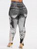 Plus Size Overlap Asymmetric Zigzag T-shirt and Lace Insert Jeggings Outfit -  