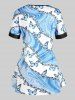 V Neck Butterfly Marble Print Plus Size & Curve T-shirt -  