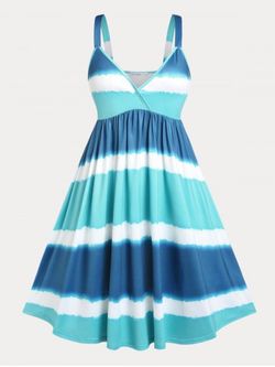 Tie Dye Plus Size & Curve Flare Dress - BLUE - 1X | US 14-16