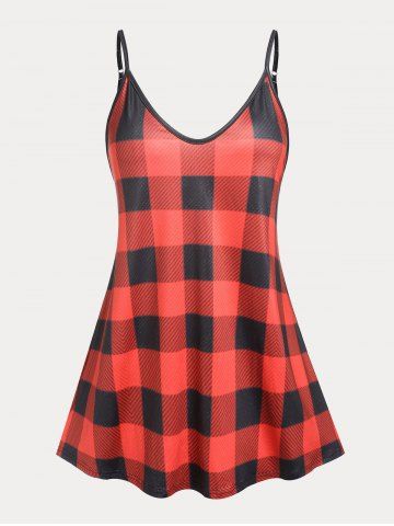 Plaid Plus Size Flared Tank Top