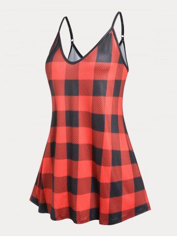 Plaid Plus Size Flared Tank Top