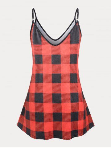 Plaid Plus Size Flared Tank Top