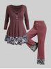 Plus Size Floral Lace Crisscross T-shirt and Wide Leg Pant Outfit -  
