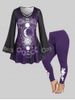 Plus Size Criss Cross Bell Moon Sun Star Sleeve Tee and Leggings Outfit -  