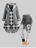 Winter Plus Size Plaid Hooded Top and Leggings -  